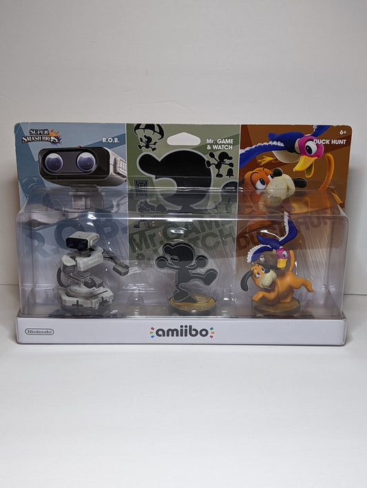 Amiibo Super Smash Bros. Retro R.o.b, Duck Hunt, Game & Watch 3 Pack (Sealed)